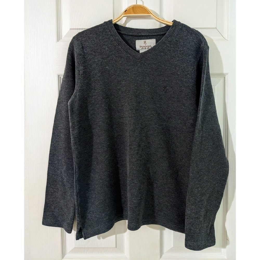 Browning For Her Gray V-Neck Long Sleeve Cotton Sweater Womens Medium